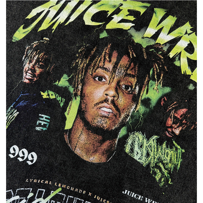 Streetwear masculino vintage rap Juice Wrld print hip hop short sleeve t-shirt