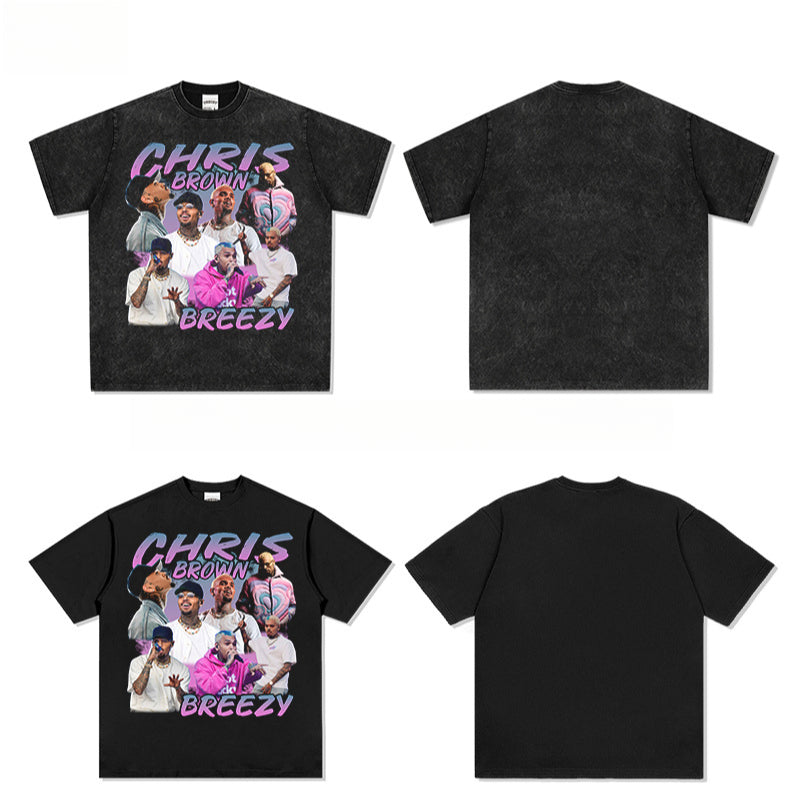 New york hip hop shop vintage hip hop chris brown print short sleeve t-shirt