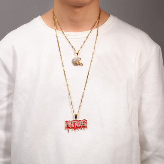 Jewelry Hip Hop Diamond Helmet Barbell Necklace Word Up rapper