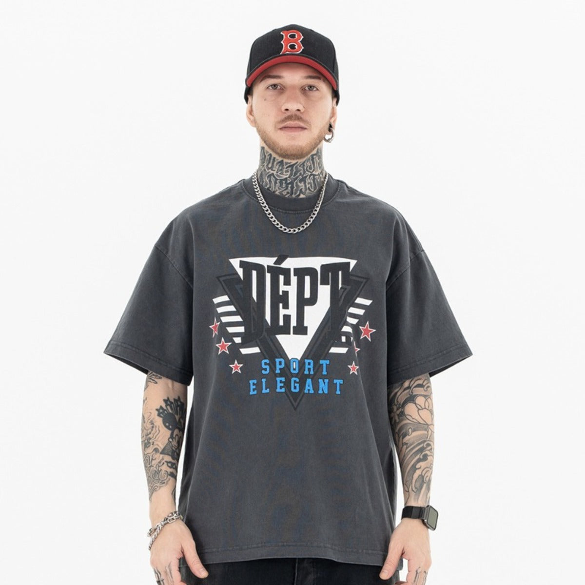 Vintage College Shirts Summer Wash Loose Casual Short Sleeve T-Shirt