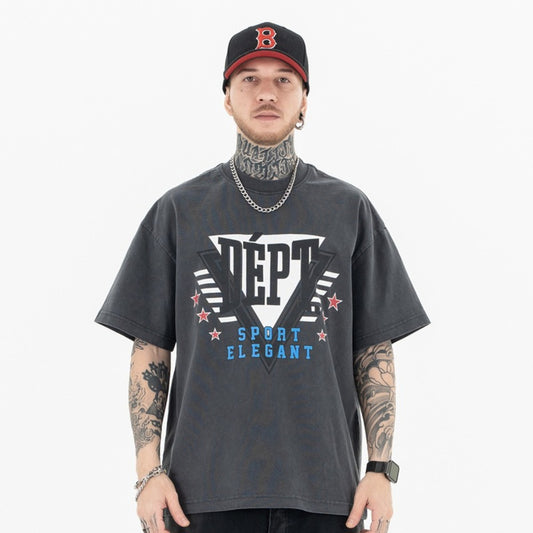 Vintage College Shirts Summer Wash Loose Casual Short Sleeve T-Shirt
