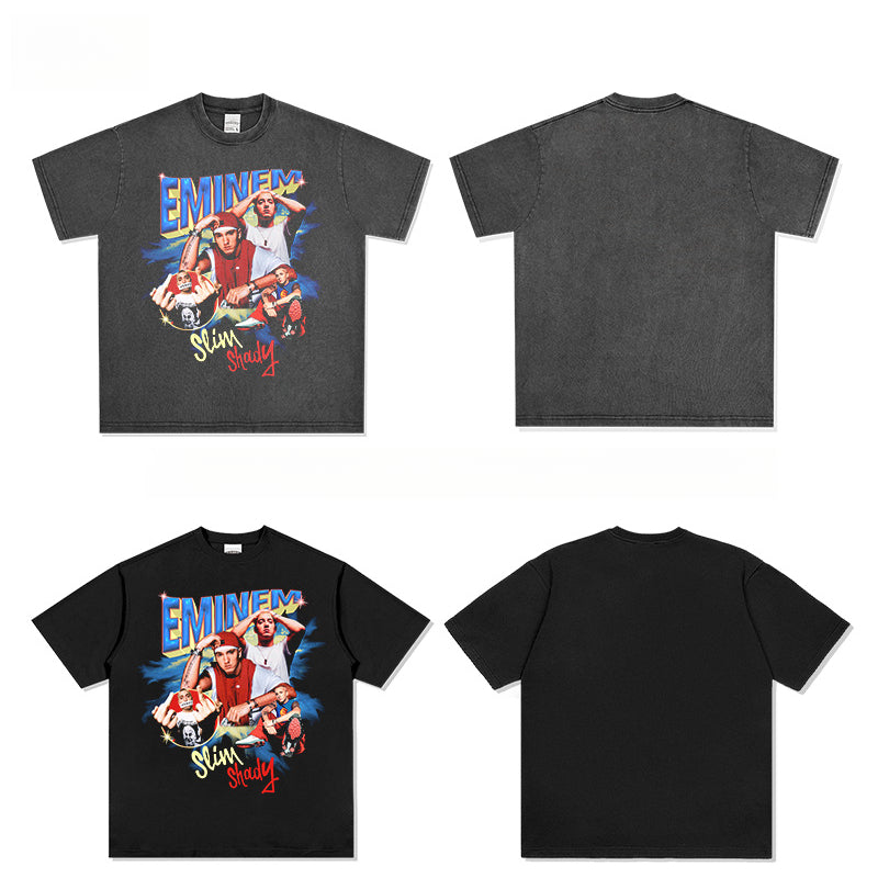 Streetwear masculino vintage hip hop Eminem print short sleeve t-shirt