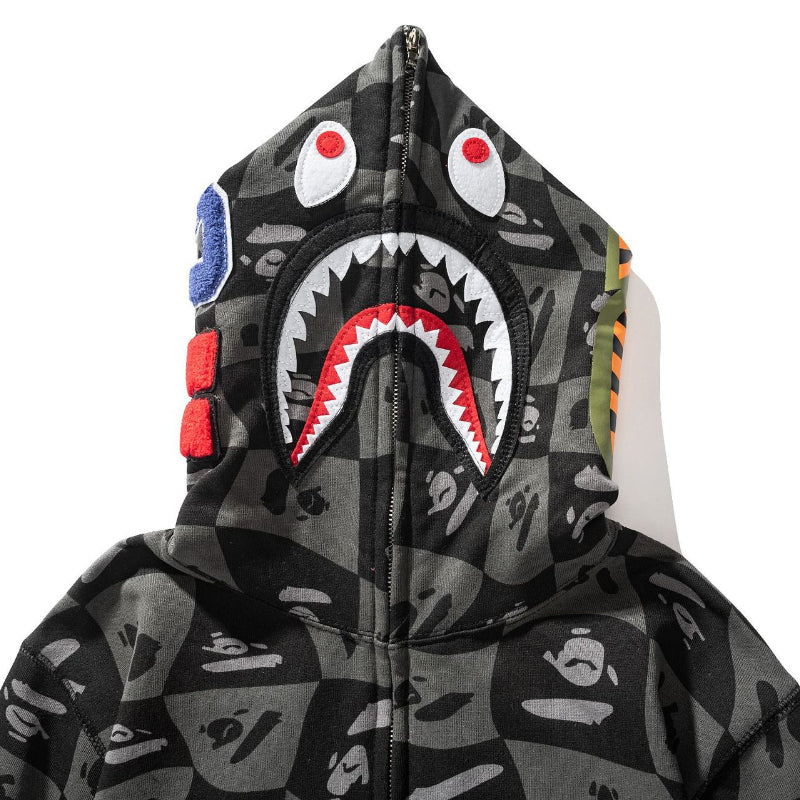 Ape Hoodie Autumn and Winter Ape Shaped Checkered Shark Cardigan Zipper Sweater Jacket