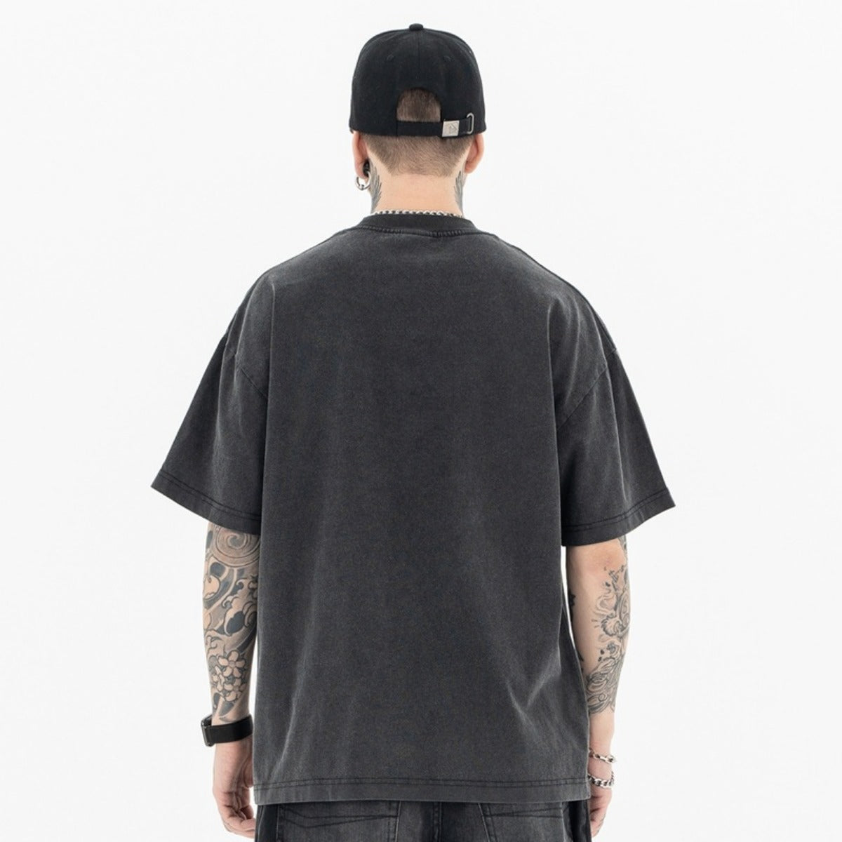 Vic Streetwear Summer Vintage Washed Skull Print Short Sleeve T-Shirt