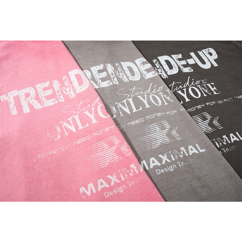 US drip outfits summer retro gradual change wash casual loose short sleeve T-Shirts
