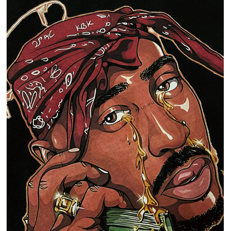 Streetwear masculino vintage hip hop tupac print short sleeve t-shirt