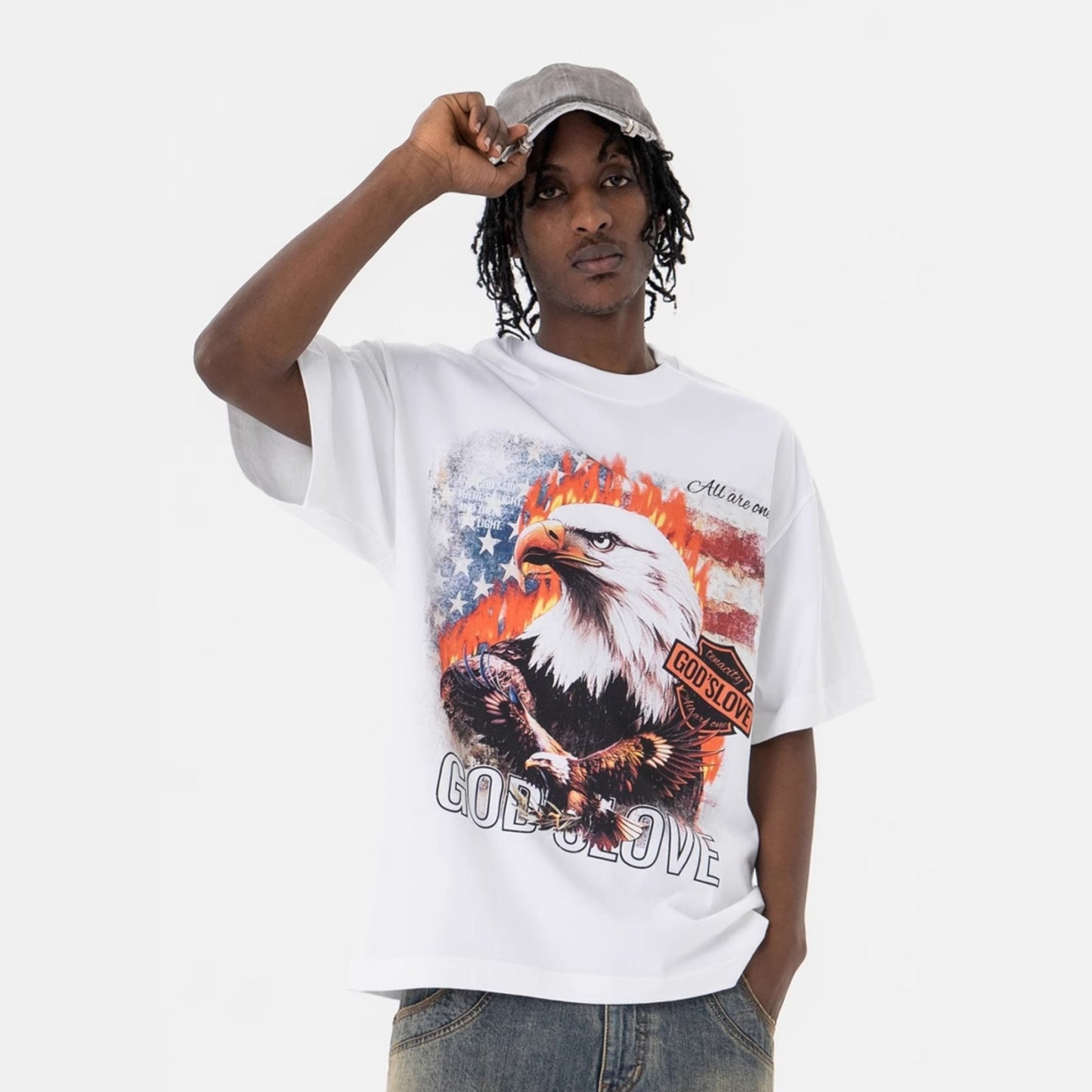 Vintage College Shirts Eagle Letter Print Summer Short Sleeve T-Shirt