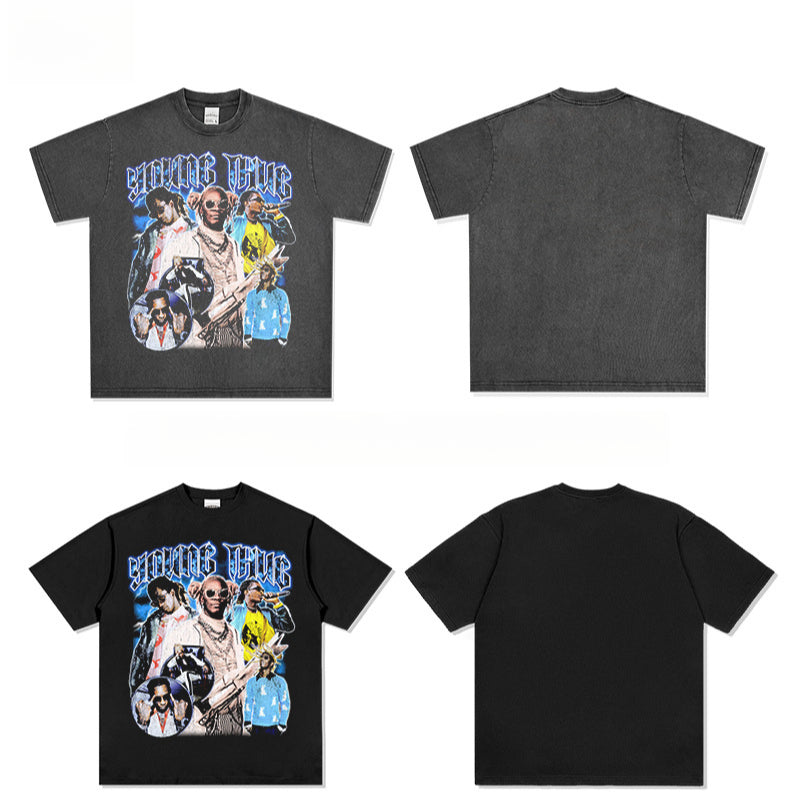 Outfit streetwear Retro Hip Hop Young Thug Print Short Sleeve T-Shirt