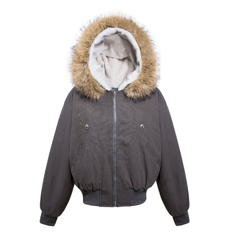 Unisex Down Jacket Men's and Women's Winter Fur Collar Hooded Padded Jacket