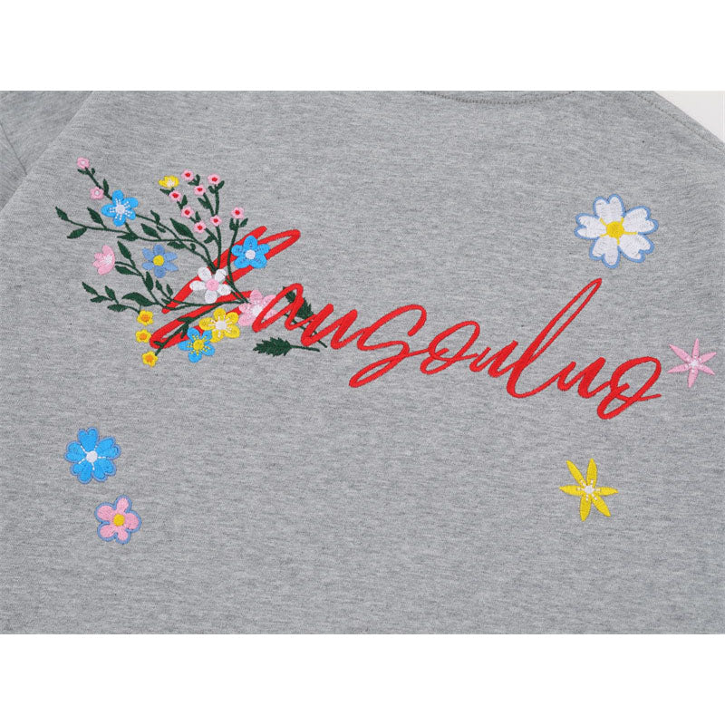US drip outfits Summer Vintage Floral Embroidery Casual Loose Short Sleeve T-Shirts