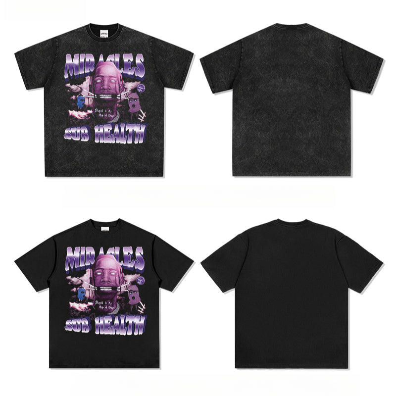 Cool t rapper rap character print t-shirt, hip hop hiphop short sleeve loose top