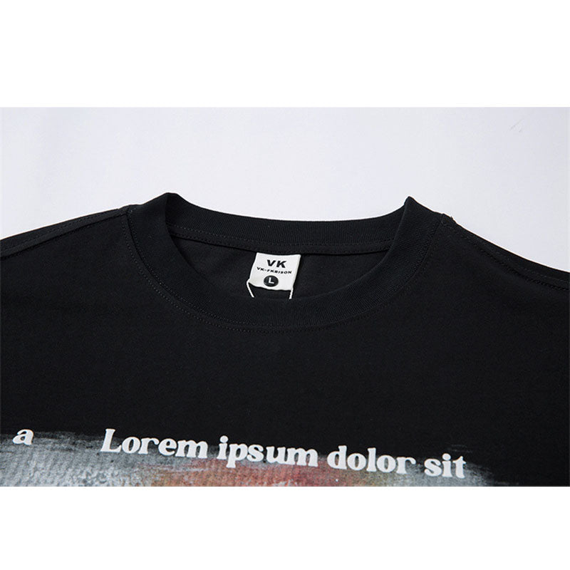 US drip outfits Summer Vintage Portrait Print Casual Loose Short Sleeve T-Shirts