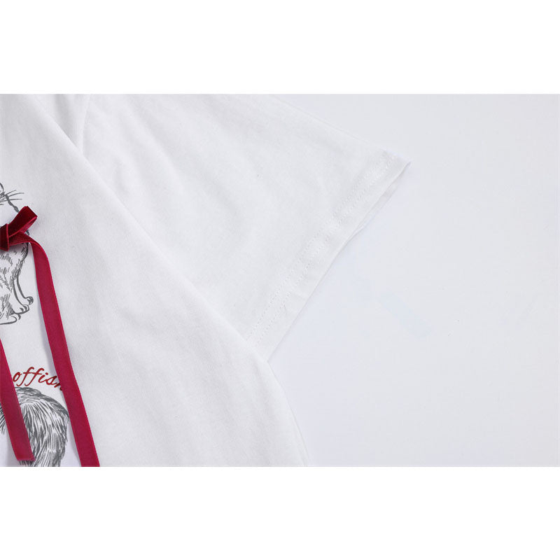 Camisetas streetwear Summer Vintage Kitten Butterfly Tassel Casual Loose Short Sleeve T-Shirt