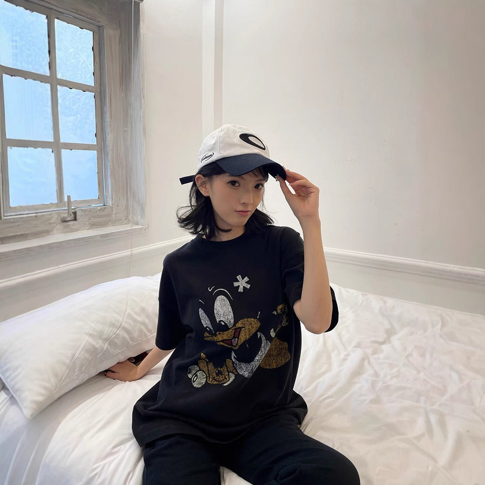 Streetwear Eua t shirt washed and made old childlike duck print short sleeve t-shirt