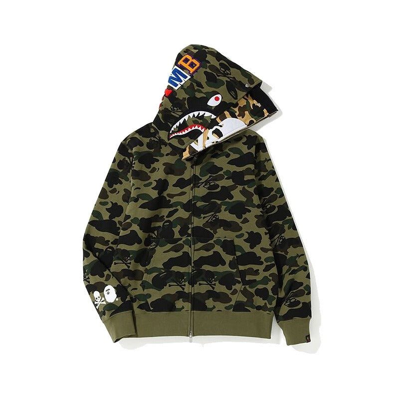 Ape Hoodie Two-Hat Camouflage Hoodie Men's and Women's Hooded Cardigan Shark Sweater Jacket