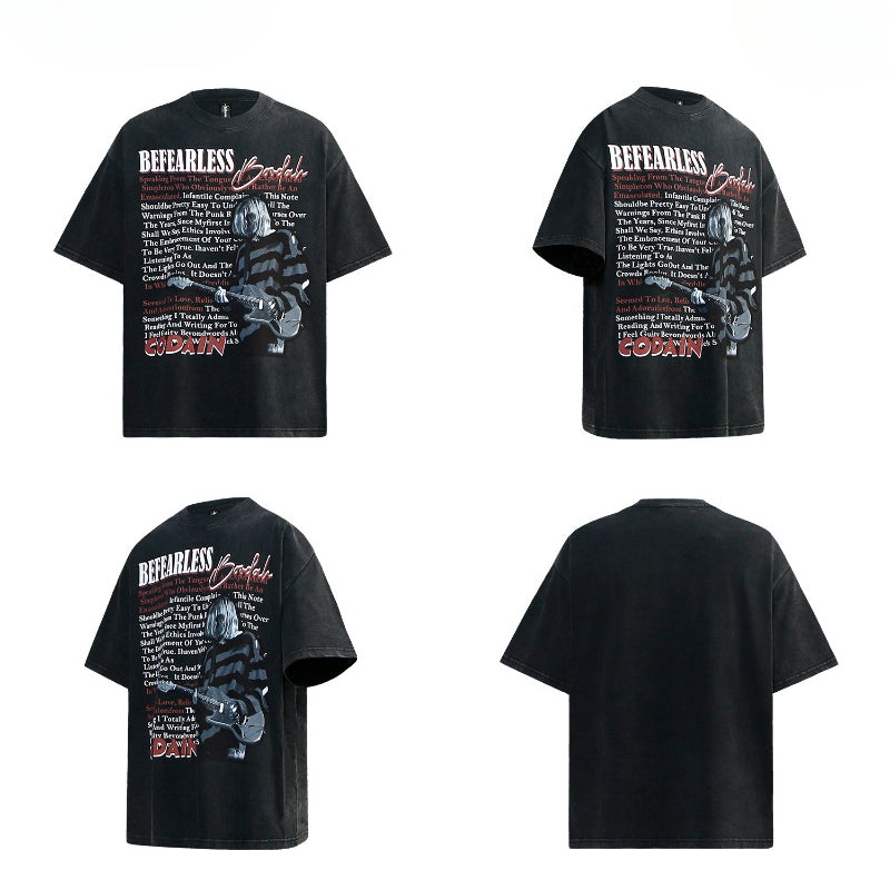 80s And 90s Vintage T Shirts Washing Water Old Rocker Short Sleeve T-Shirts