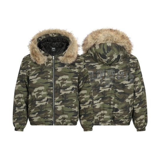 Unisex Down Jacket Men's Winter Fur Collar Camouflage Padded Jacket