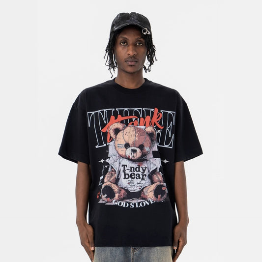 Vintage College Shirts Vintage Bear Print Summer Short Sleeve T-Shirt