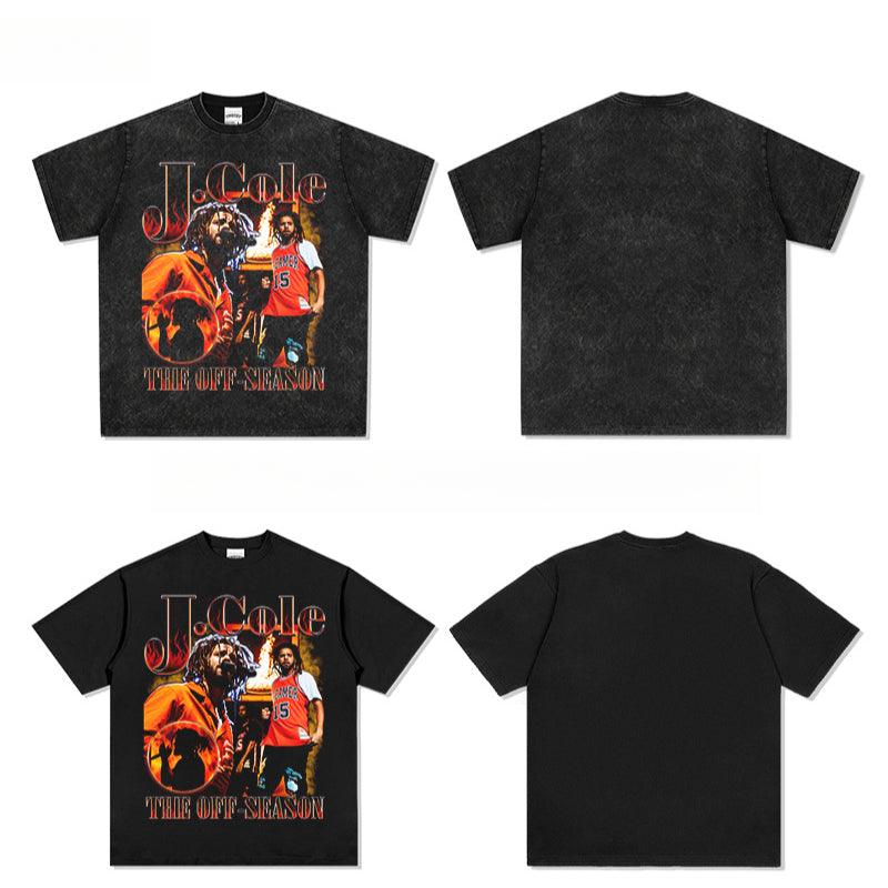 Streetwear masculino vintage hip hop j cole print short sleeve t-shirt