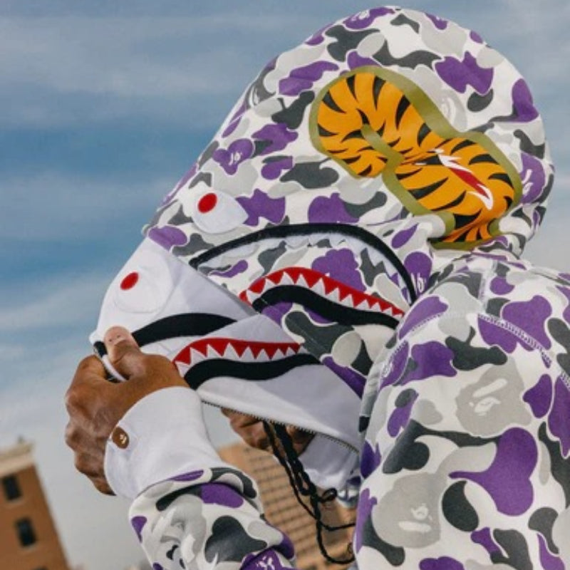 Ape Hoodie Shark with Camo Hooded Cardigan Zip Sweater Double Hat Jacket