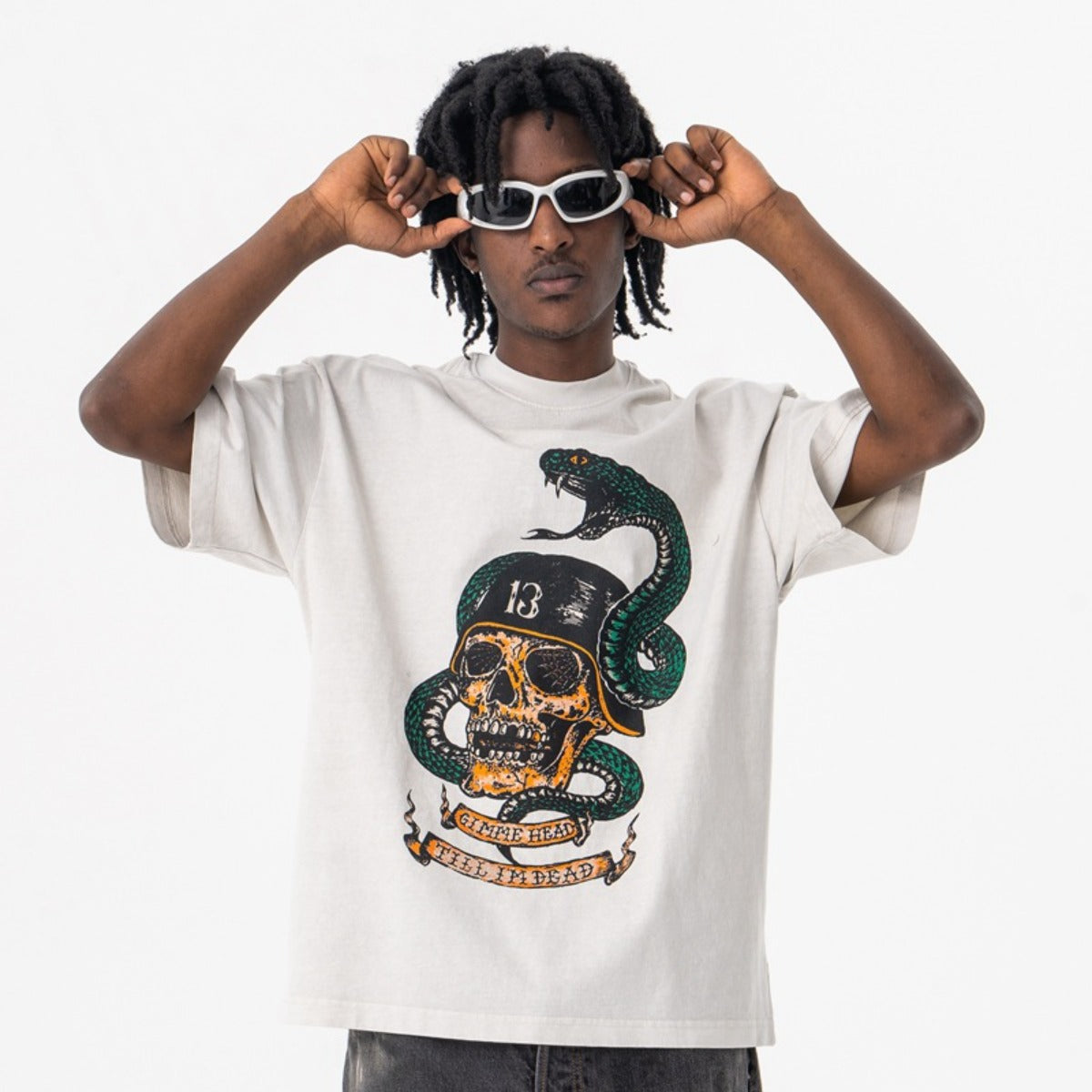 Vic Streetwear Summer Cobra Skull Soldier Print Short Sleeve T-Shirt