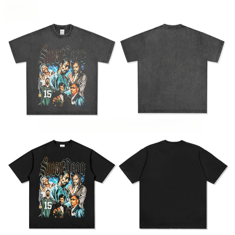 Streetwear masculino vintage hip hop Snoop Dogg print short sleeve t-shirt