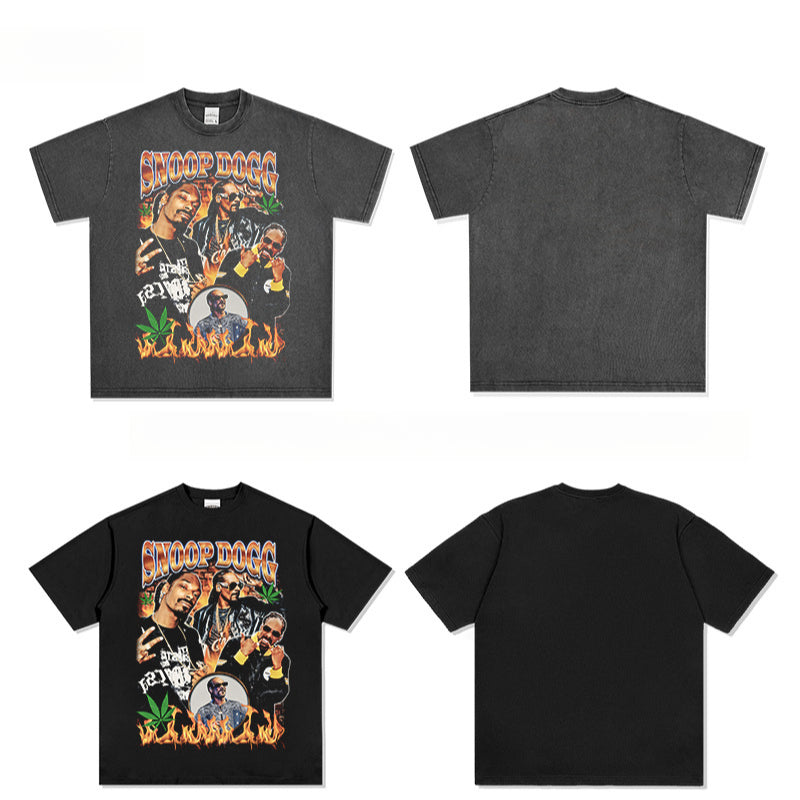 Streetwear masculino hip hop Snoop Dogg print short sleeve t-shirt