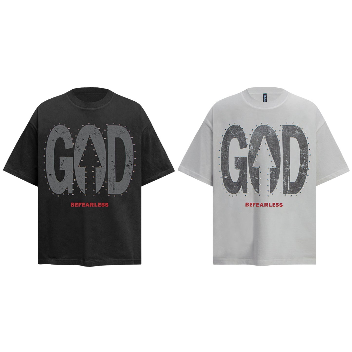 Unisex T-shirts Summer Vintage Alphabet Bead Printed Men's Loose Short Sleeve T-Shirt