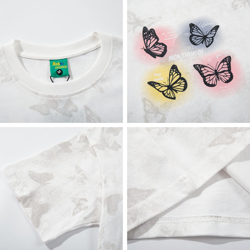 Nyc T Shirt Vintage Butterfly Print Short Sleeve T-Shirt Summer Loose Casual Top
