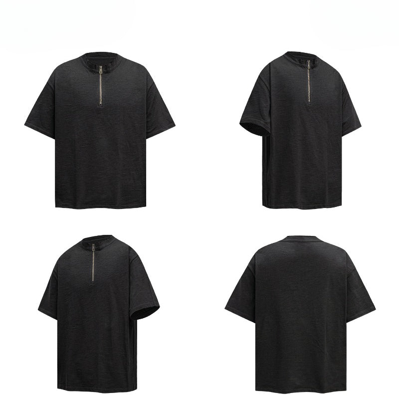 80s And 90s Vintage T Shirts Retro Bamboo Cotton Zipper Short Sleeve POLO Shirt