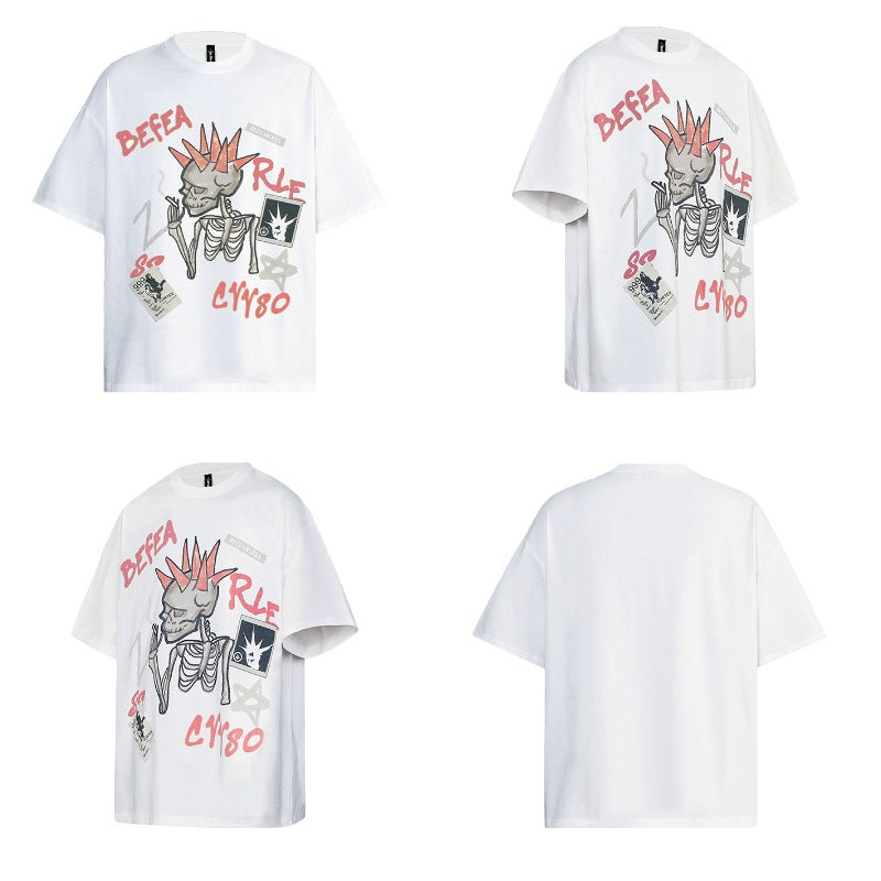 80s And 90s Vintage T Shirts Graffiti Skull Men's and Women's Short Sleeve T-Shirts