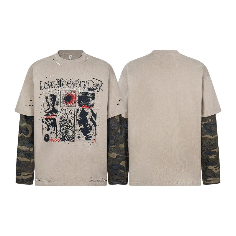 Unisex long-sleeved shirt men's autum camouflage fake two-piece