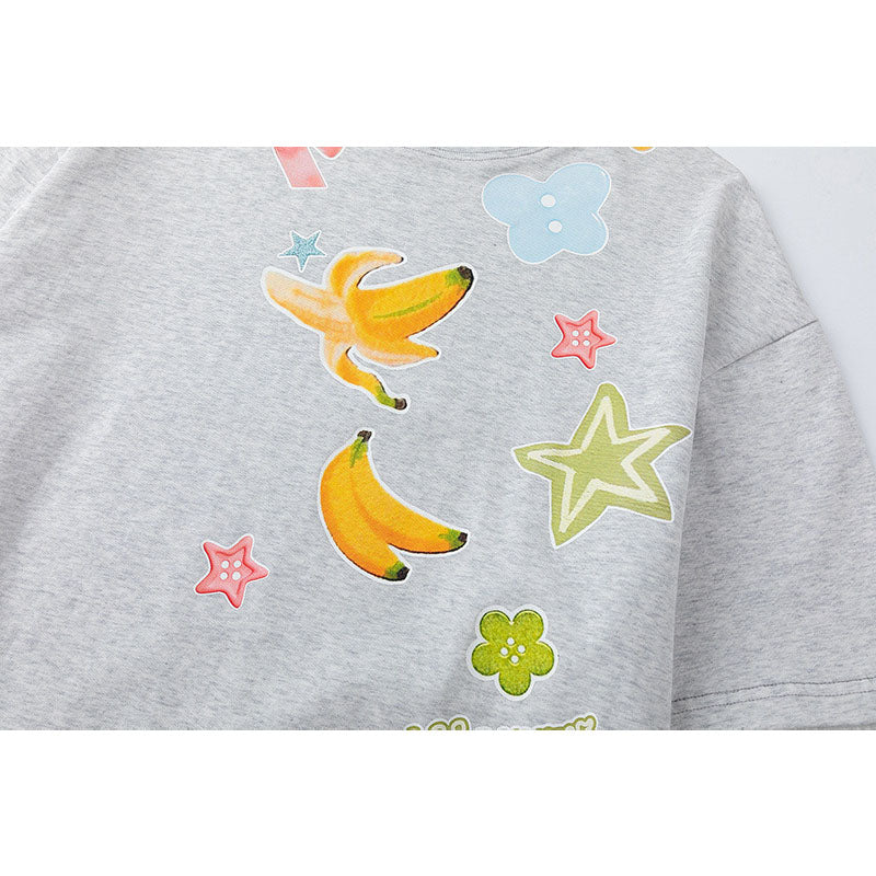 US drip outfits Summer Vintage Fruit Print Casual Loose Short Sleeve T-Shirts