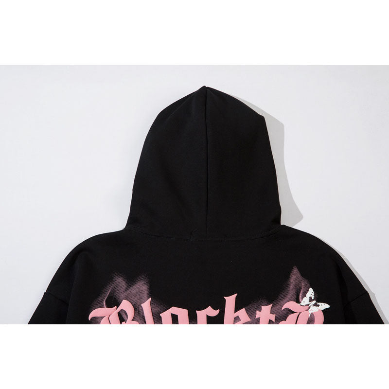 Streetwear Hoodie Butterfly Letter Foam Print Hooded Sweater Autumn Loose