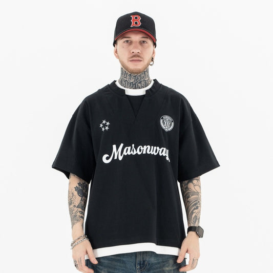 Vic Streetwear Vintage Badge Printed Ice Hockey Suit V-Neck Short Sleeve T-Shirt