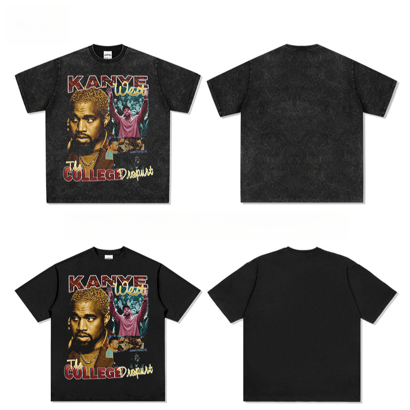 Cool t rapper vintage hip hop kanye west print short sleeve t-shirt
