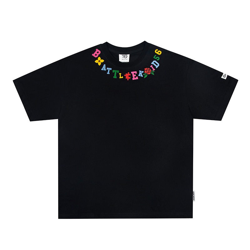 Hip Hop Clothes New York Necklace Embroidered Short Sleeve T-Shirt Summer Loose Top
