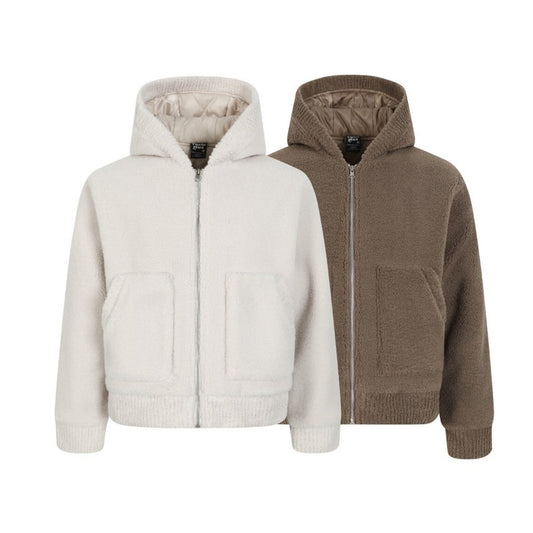 Unisex Down Jacket Winter Lamb Fleece Hooded Jacket
