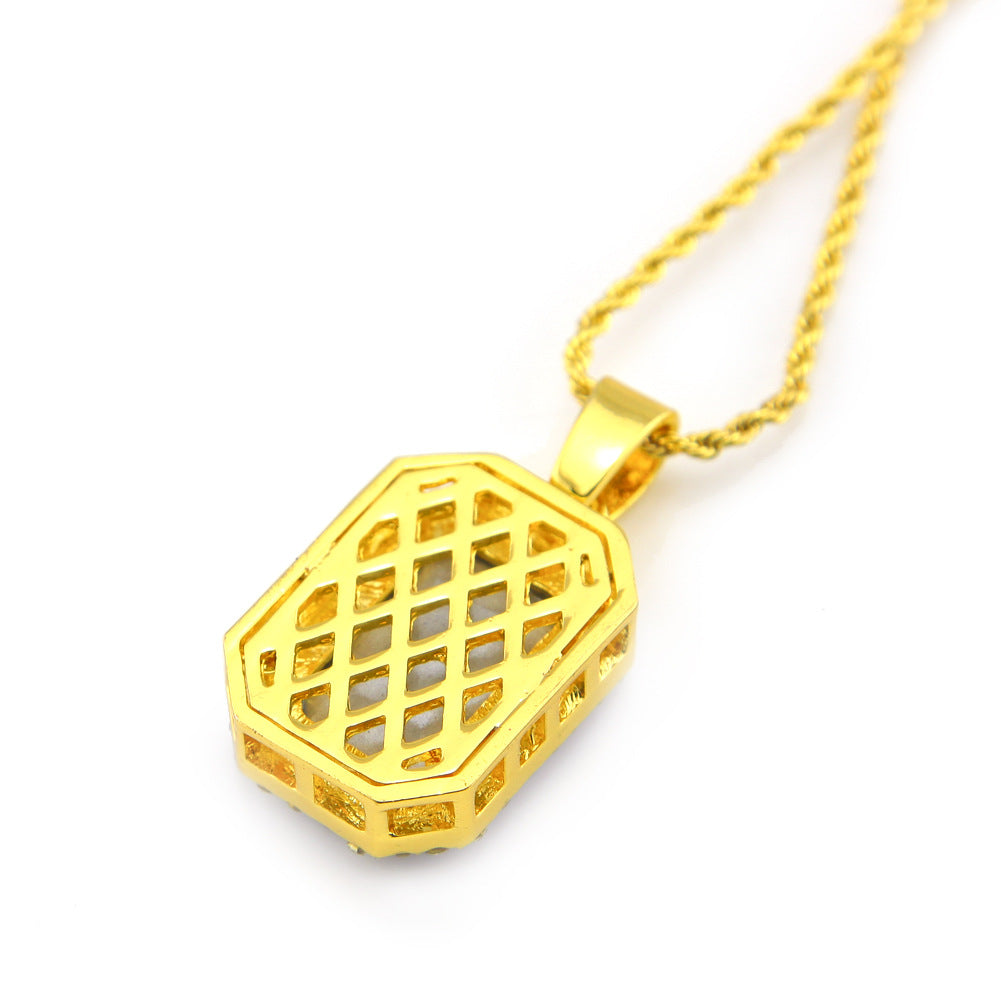 Jewelry Hip Hop Diamond Square Red Treasure Pendant Necklace Spectrum