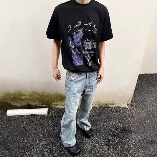 Streetwear Eua t shirt Solona "Magic Contract" printed boxy short wide heavy vintage short sleeve t-shirt