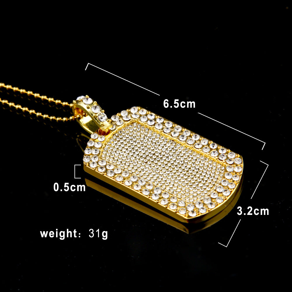 Jewelry Hiphop Diamond Army Pendant Necklace Dog Tags
