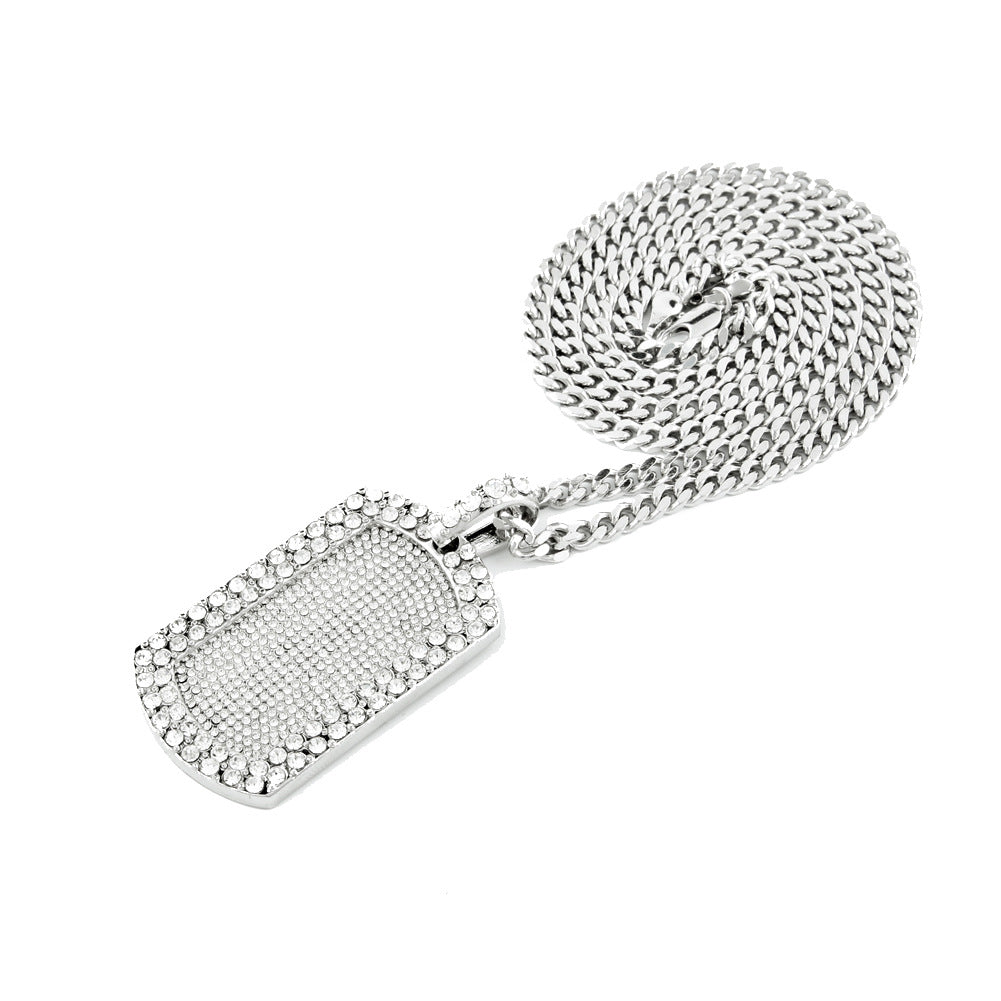 Jewelry Hiphop Diamond Army Pendant Necklace Dog Tags