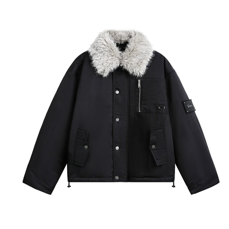 Unisex Down Jacket Winter Fur Collar Vintage Warm Tooling Jacket
