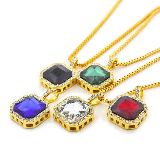 Jewelry Hip Hop Square Rhinestone Necklace