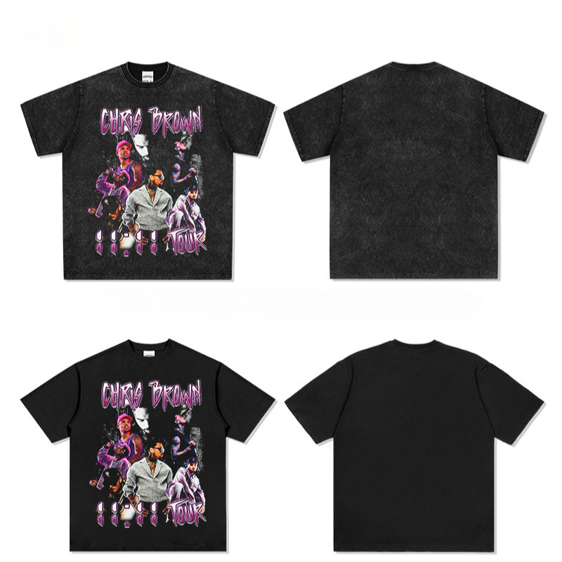 Outfit streetwear vintage chris brown print short sleeve t-shirt