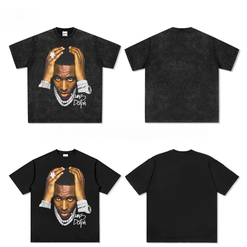 Outfit streetwear Vintage Young Dolph Hip Hop Print Short Sleeve T-Shirt