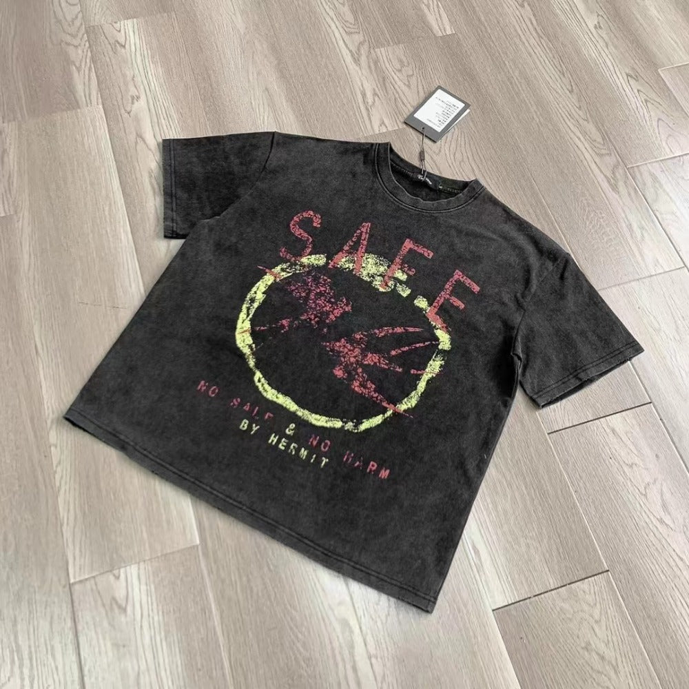 Streetwear Eua t-shirt washed and old short-sleeved men's peace dove print loose crew neck t-shirt