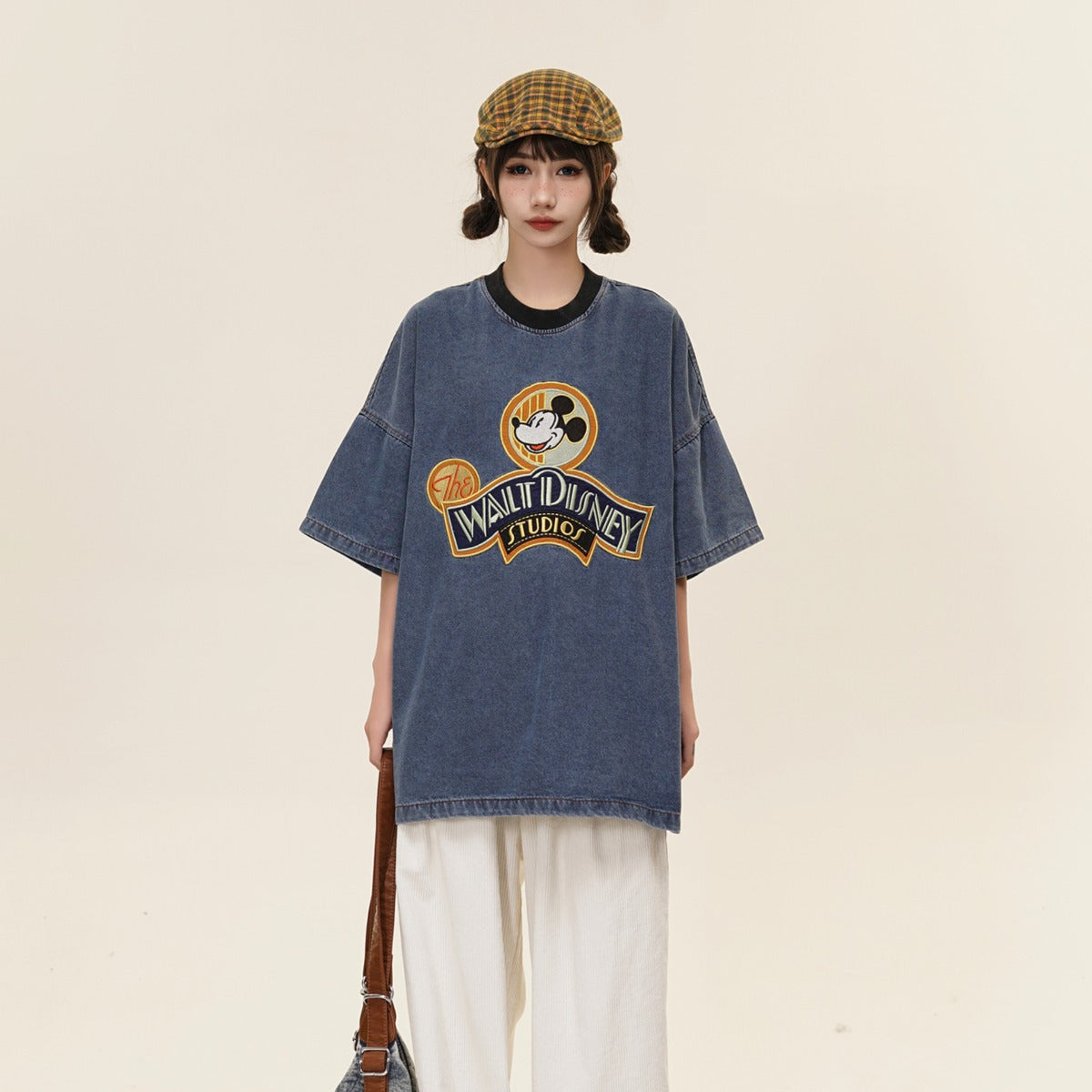 T shirt vintage usa summer retro embroidered tee washed denim short sleeve t-shirt