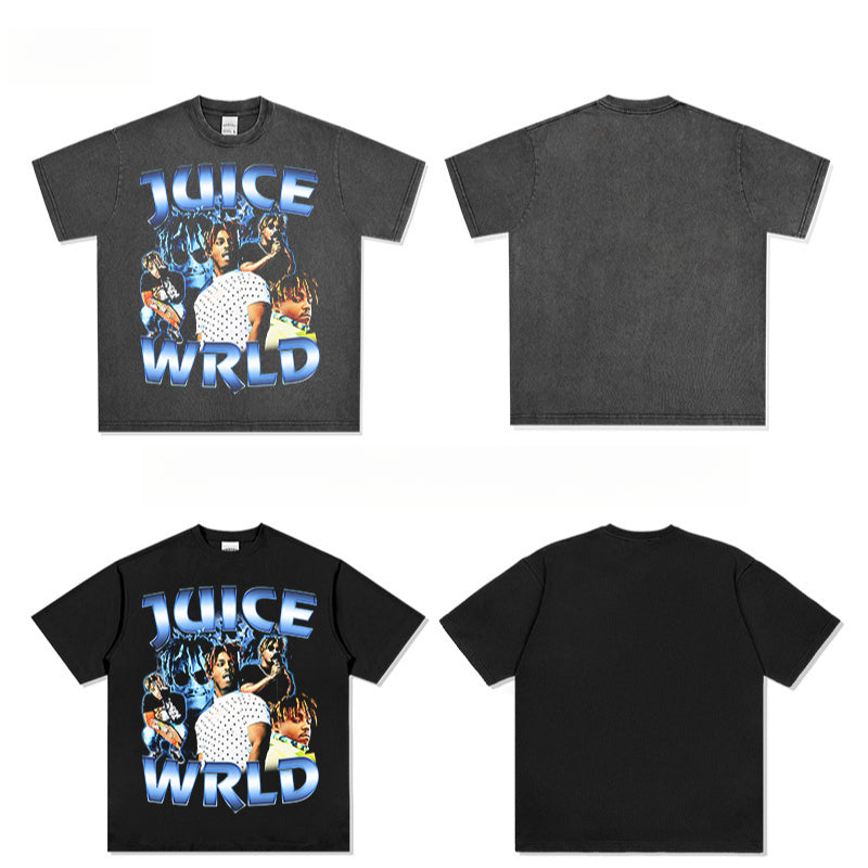 Outfit streetwear Vintage Hip Hop Juice Wrld Print Short Sleeve T-Shirt