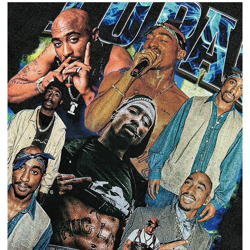 Outfit streetwear vintage hip hop tupac print short sleeve t-shirt